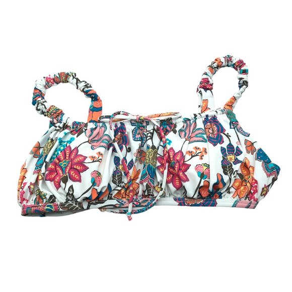 Sundazed Floral Shirred Bikini Top 36B/C White Multi-Color Adjustable Straps - Picture 3 of 6